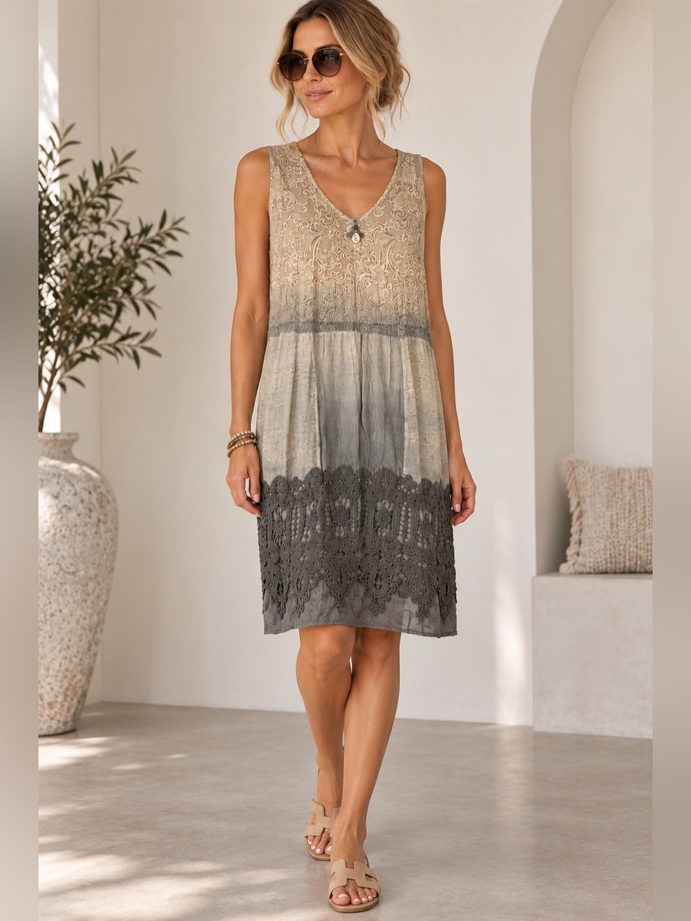 Elisa Cavaletti Bohemian Lace Patchwork Dress Lined Size L